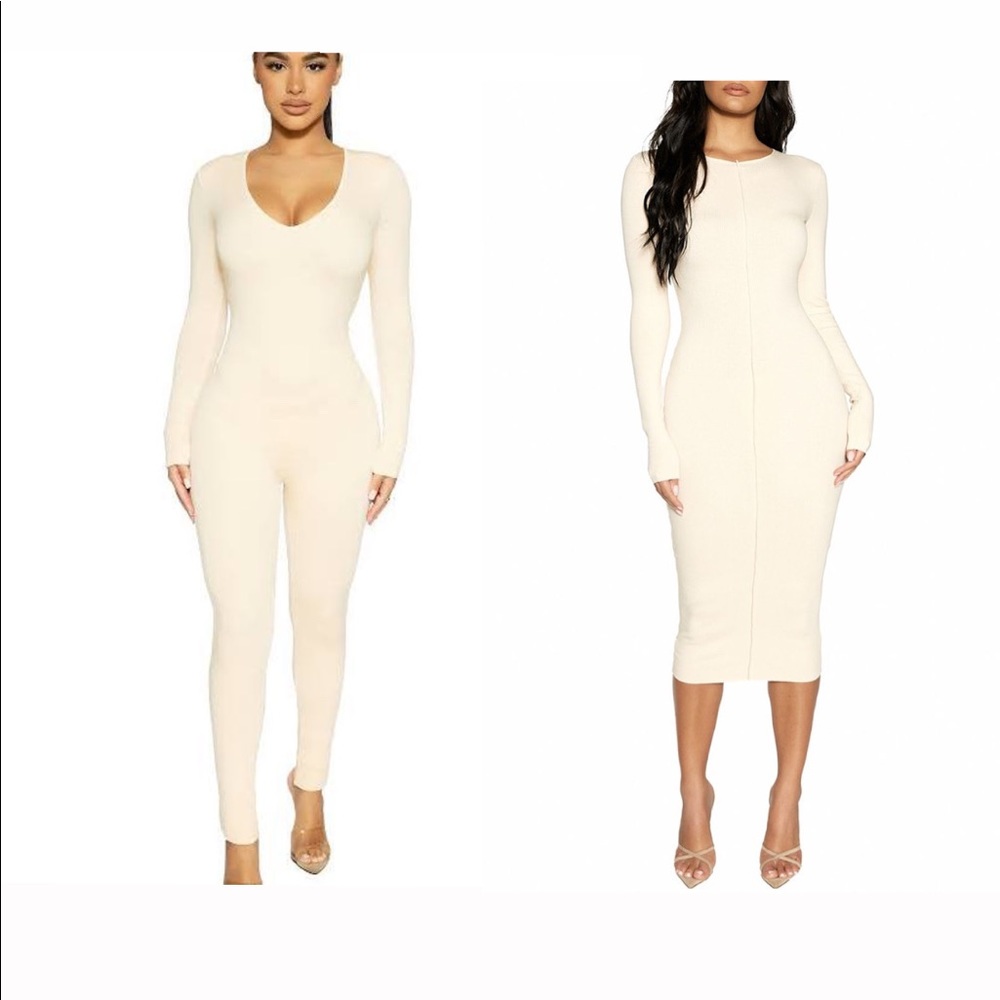 Naked wardrobe oatmeal midi dress and jumpsuit